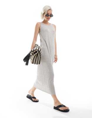 Vero Moda - Gestreiftes Tanktop-Maxikleid in meliertem Schwarz-Weiß-Neutral