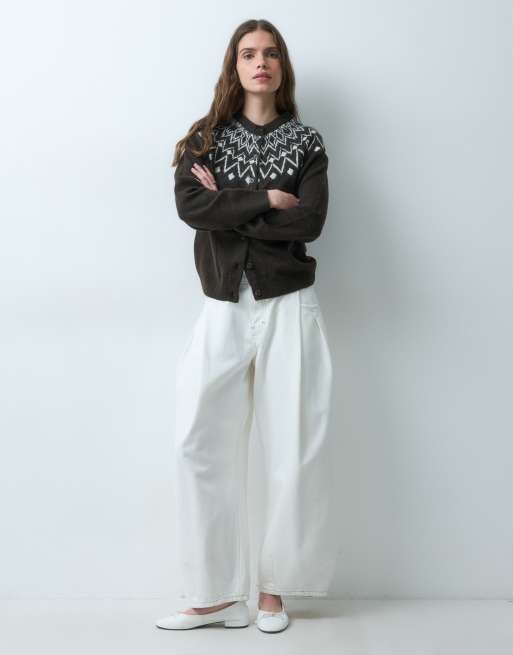 Vero Moda gestrickte Strickjacke mit Norwegermuster in schokobraun meliert, 3 von 5