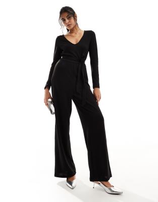 Vero Moda - Gestrickter Jumpsuit in Schwarz mit weitem Bein