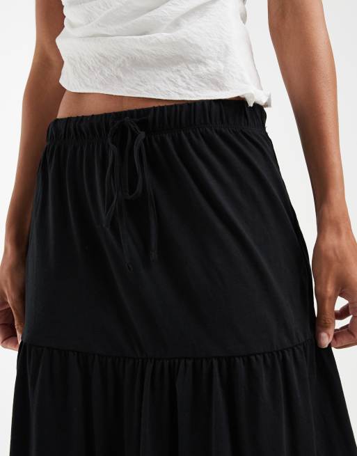 Vero Moda – Gestufter Boho-Maxirock aus schwarzem Jersey mit Taillenschnürung, 5 von 5