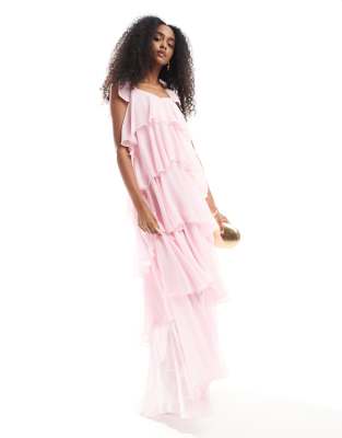 Vero Moda - Gestuftes Maxikleid in Rosa mit Bindedetail an der Schulter