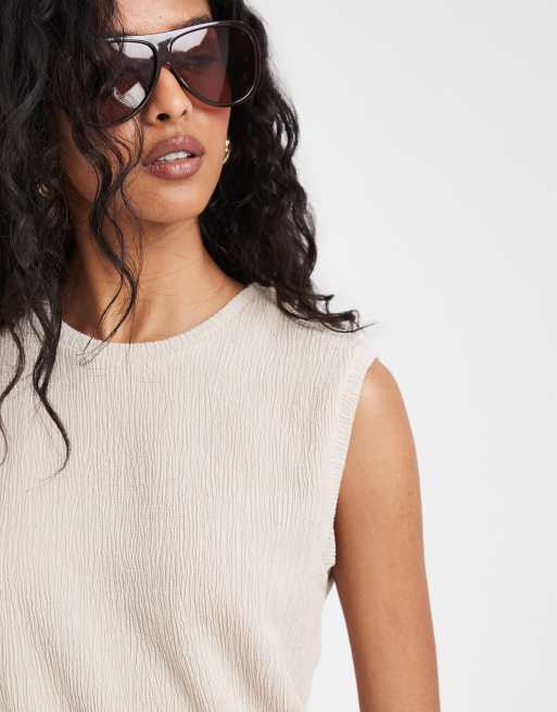 Vero Moda - Getextureerde mouwloze top in stone, deel van co-ord set, 4 van 4