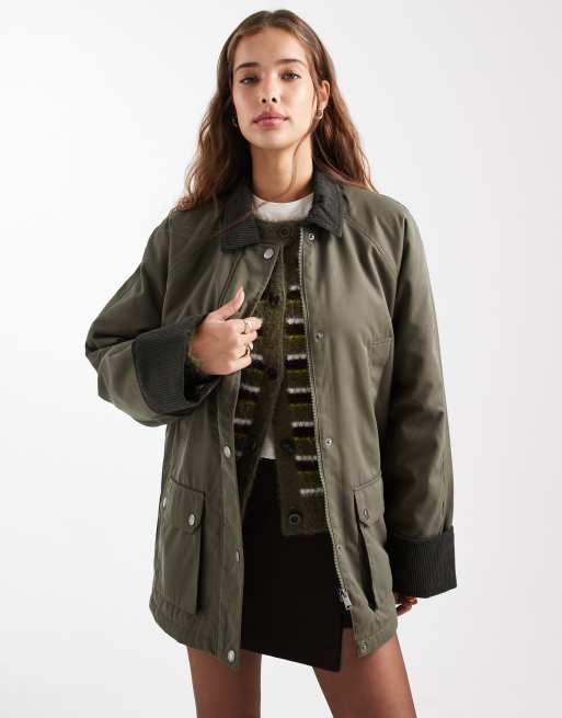 Vero Moda - Giacca barn kaki con finiture a coste a contrasto, 2 di 4