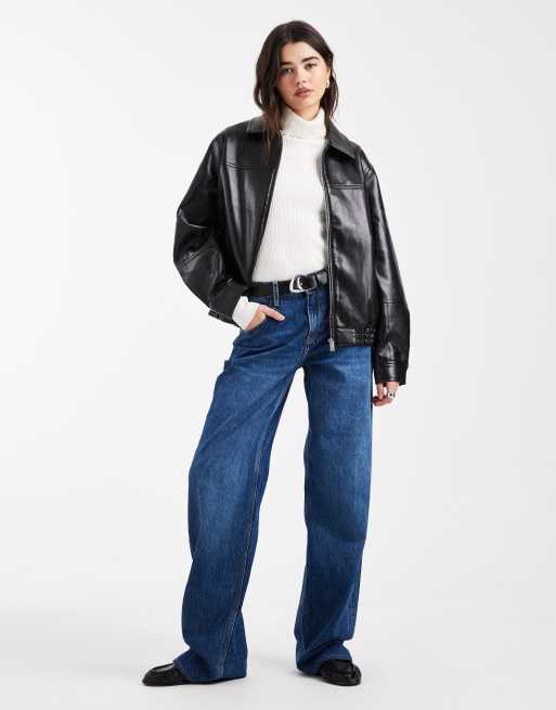 Vero Moda - Giacca bomber extra larga in pelle sintetica nera, 4 di 4