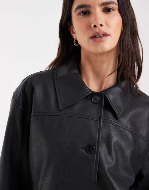 Vero Moda - Giacca corta da lavoro in pelle sintetica nera, 2 di 4
