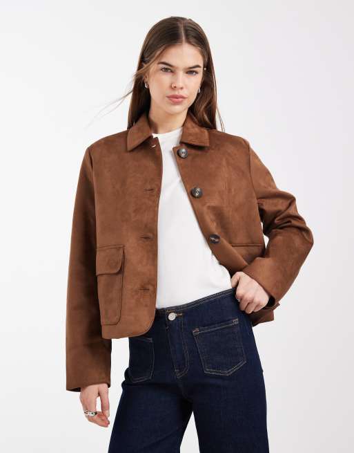 Vero Moda - Giacca corta in morbido camoscio sintetico elasticizzato color cognac