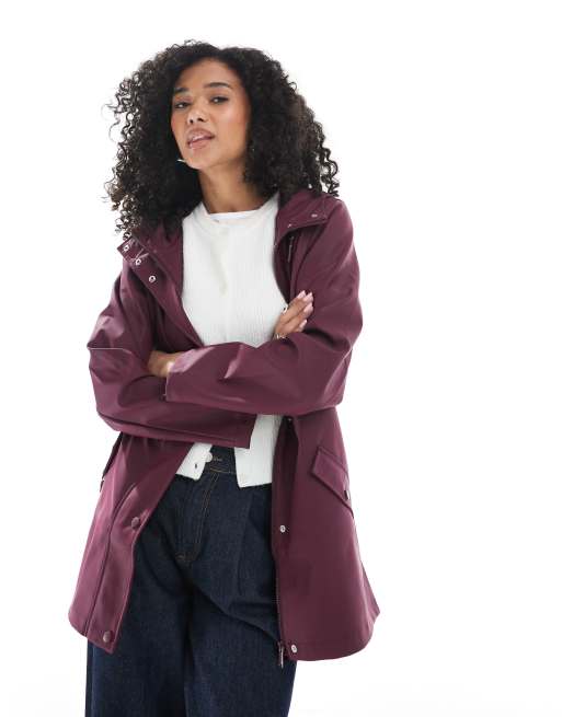 Vero Moda - Giacca impermeabile spalmata bordeaux con cappuccio, 3 di 4