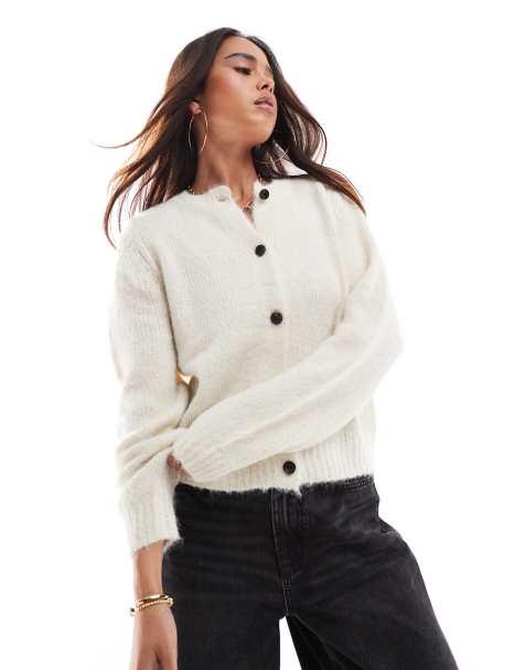 Vero Moda - Gilet à col rond en maille - Crème chiné - view 1