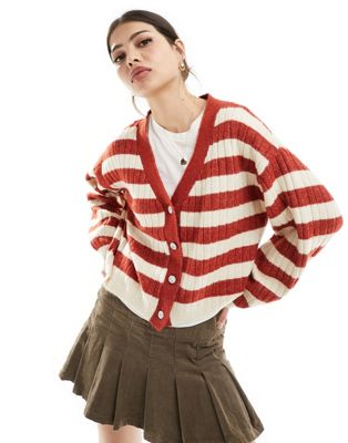 Vero Moda jumbo stripe button through cardigan in red and white - ASOS Price Checker