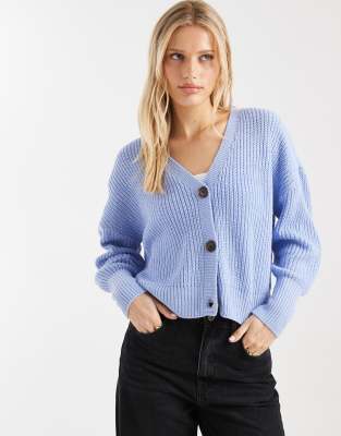 Gilet boutonné en maille côtelée épaisse - Bleu brunnera L