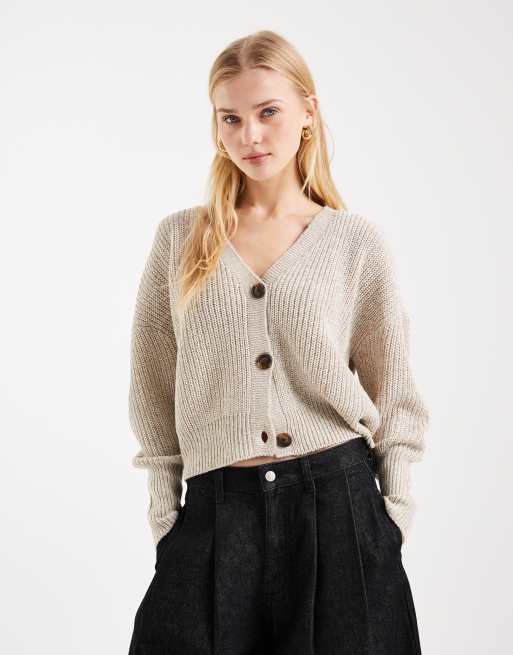 Vero Moda - Gilet boutonné en maille côtelée épaisse - Pierre de lune chiné, 4 de 4