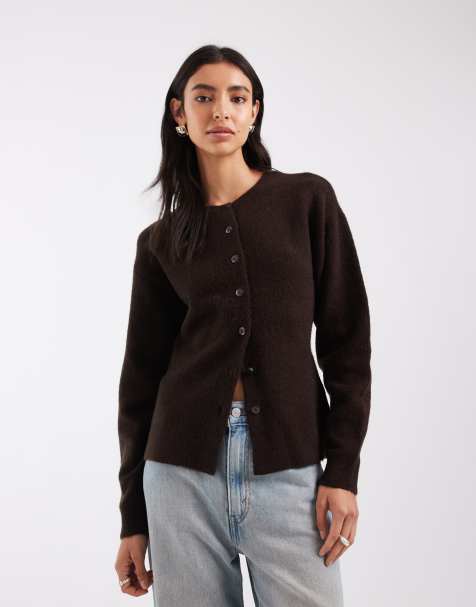Vero Moda gilet col rond à taille cintrée marron chocolat - view 1