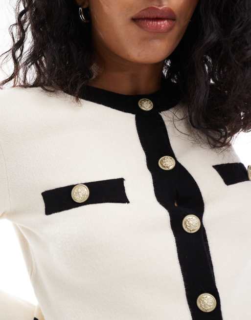 Vero Moda - Gilet court boutonné d'ensemble avec bords contrastants - Crème, 3 de 4