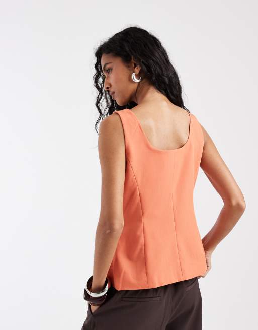 Vero Moda - Gilet de costume ajusté à encolure carrée - Orange, 4 de 4