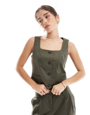 Gilet de tailleur ajusté à encolure carrée - Vert Kalamata 36