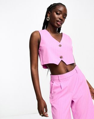 Vero Moda tailored pinstripe cropped waistcoat co-ord in pink - ASOS Price Checker