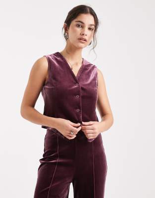 Gilet de tailleur d'ensemble en velours - Bordeaux-Rouge S