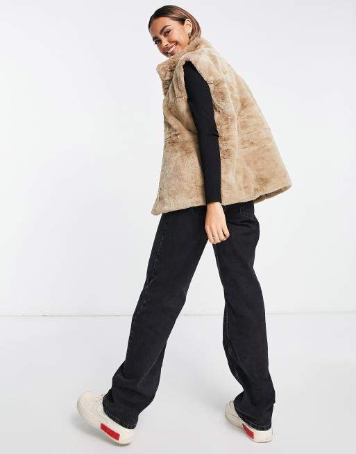 Gilet Fourrure Monoprix Femme Taille 36/38 - Gris Taupe, Neuf Sans étiquettes, Style Taille Courte