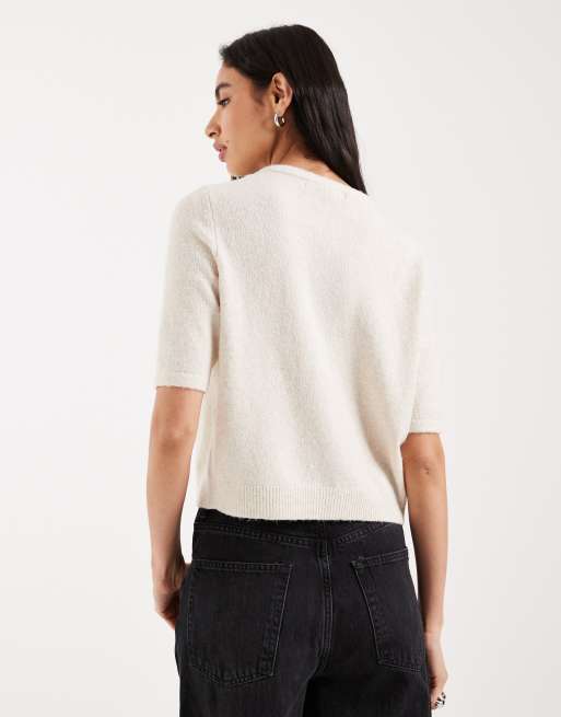 Vero Moda - Gilet en maille à col rond et manches courtes - Crème, 4 de 4