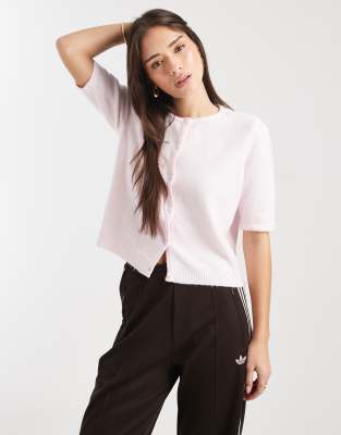 Vero Moda - Gilet en maille à col rond et manches courtes - Rose