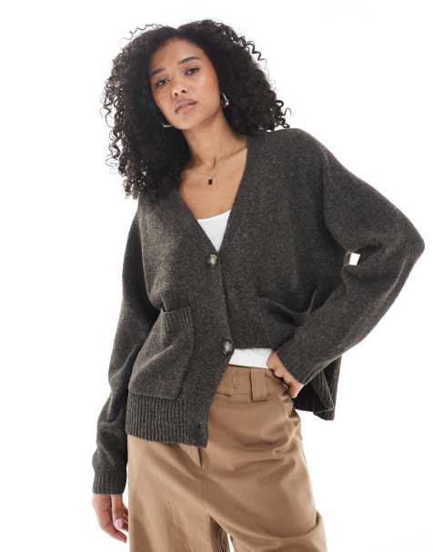 Vero Moda - Gilet en maille coupe carrée avec poches - Chocolat chiné - view 1