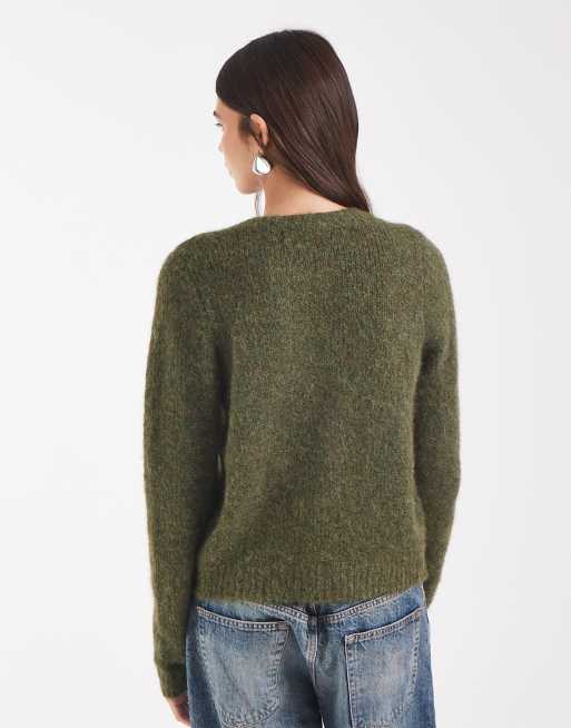 Vero Moda gilet en maille douce et duveteuse à col rond vert mousse, 4 de 4