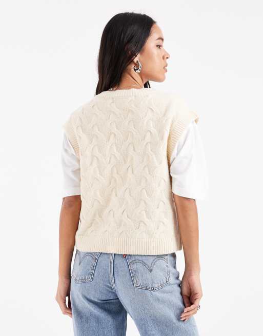 Vero Moda - Gilet in maglia testurizzato color crema con scollo a V, 2 di 4