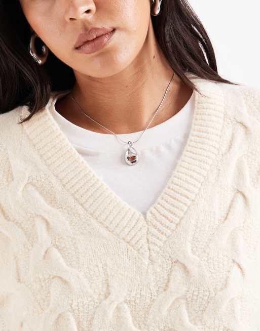 Vero Moda - Gilet in maglia testurizzato color crema con scollo a V, 3 di 4