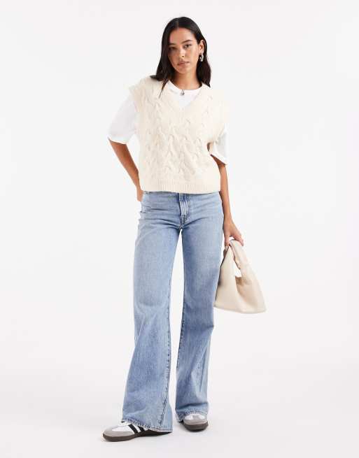 Vero Moda - Gilet in maglia testurizzato color crema con scollo a V, 4 di 4