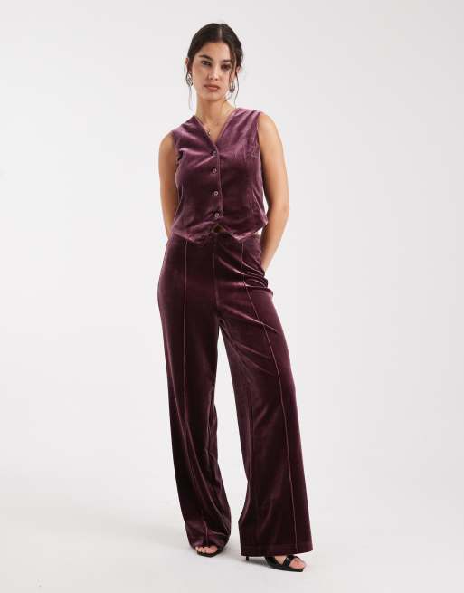 Vero Moda - Gilet in velluto bordeaux in coordinato, 4 di 4