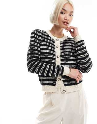 Vero Moda - Gilet rayé à boutons dorés - Noir et blanc