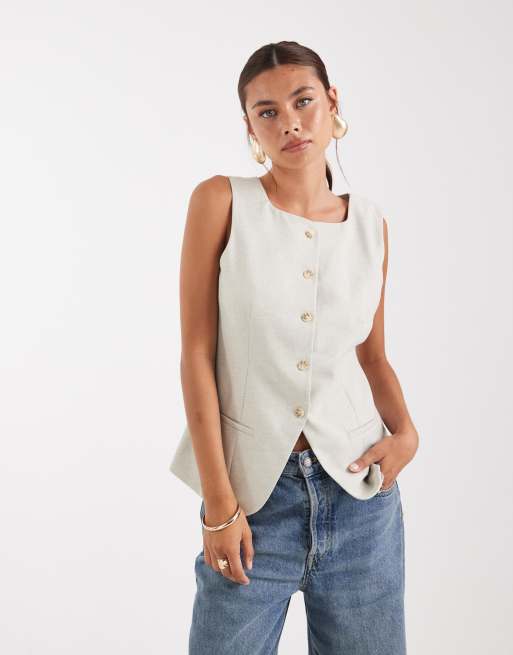 Vero Moda - Gilet sartoriale taglio lungo panna mélange