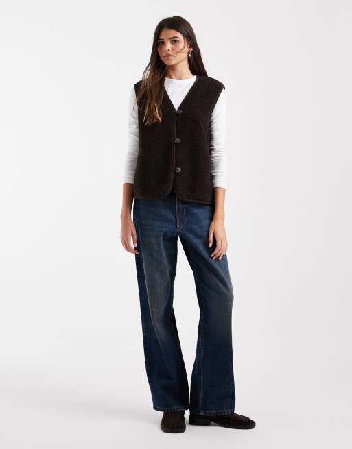 Vero Moda gilet teddy squadrato color marrone cioccolato, 1 di 4
