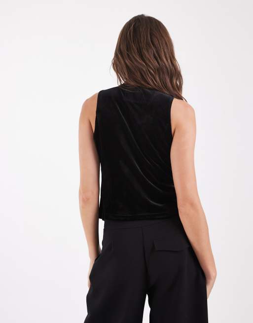 Vero Moda gilet van fluweel met naad voor in zwart, 3 van 4