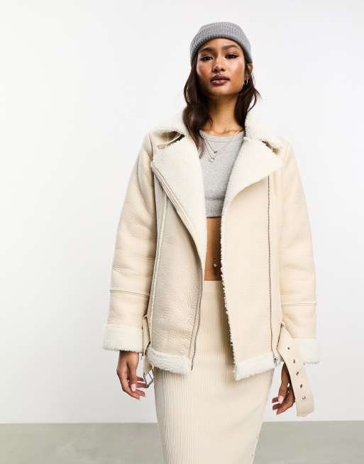 Vero Moda - Giubbotto stile aviatore oversize in pelle sintetica color crema