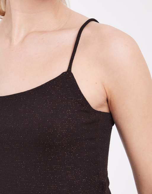 Vero Moda glitter cami strap maxi dress in chocolate and copper, 3 of 4