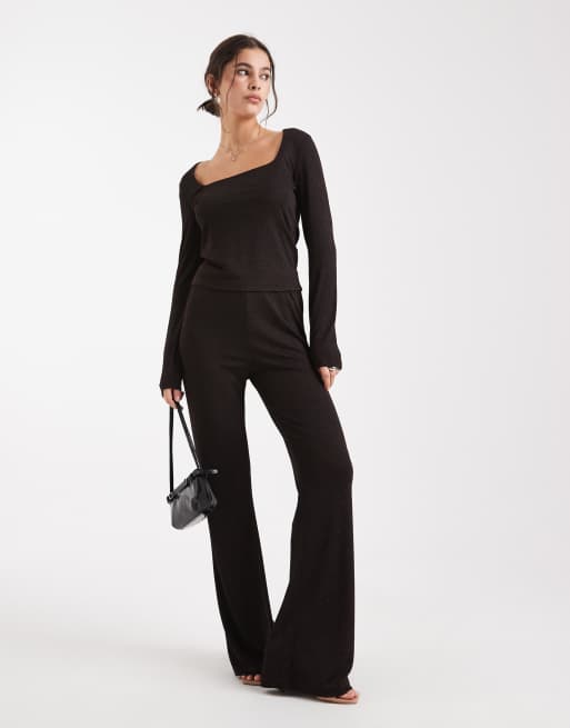 Vero Moda glitter long sleeve square neck top in chocolate and copper (Part of a set), 4 of 4