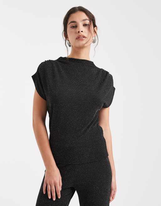Vero Moda glitter sleeveless slash neck top in black and silver - part of a set