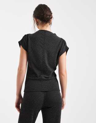 Vero Moda Glitter Sleeveless Slash Neck Top In Black