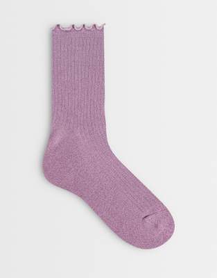 Vero Moda Glitter Sock With Frill Edge In Pink