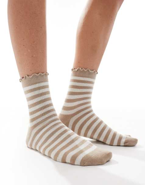 Vero Moda glitter socks with frill edge in gold stripes - view 1