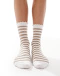 [Vero Moda] Vero Moda glitter socks with frill in white with gold stripe One Size Gold stripe