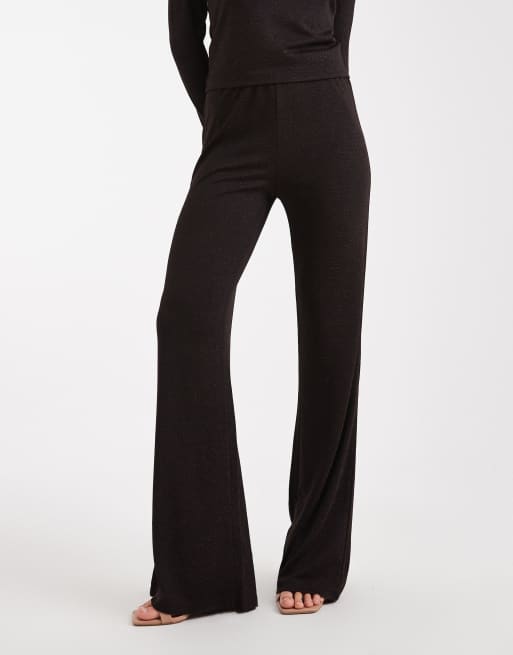 Vero Moda glitter wide leg pants in chocolate and copper (Part of a set), 3 of 5