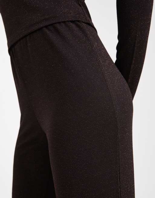Vero Moda glitter wide leg pants in chocolate and copper (Part of a set), 4 of 5
