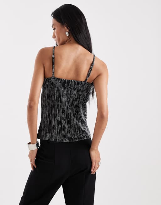 Vero Moda - Glitterende cami top met gedrapeerde halslijn in zwart en zilver, 4 van 4