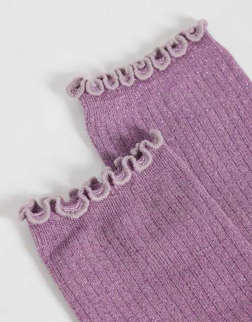 Vero Moda glittrig strumpa med volangkant i rosarosa, 2 av 3