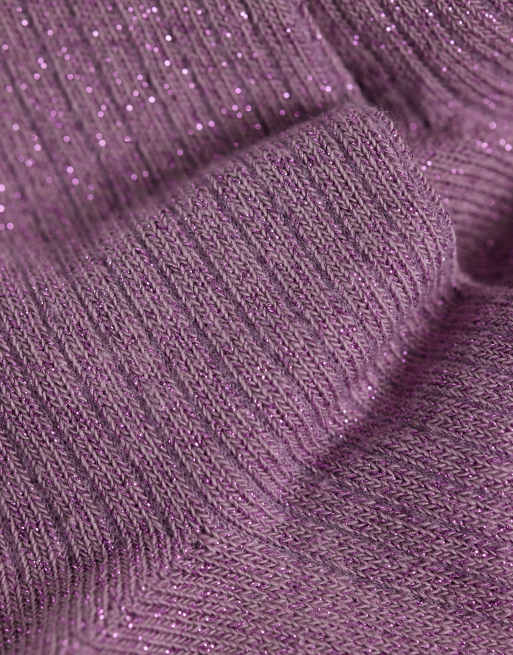 Vero Moda glittrig strumpa med volangkant i rosarosa, 3 av 3