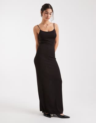 Vero Moda - Glitzer-Maxikleid in Schokobraun und Kupfer mit schmalen Trägern-Brown