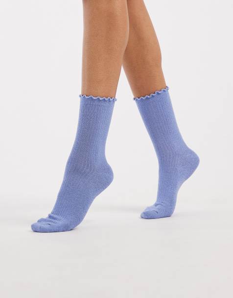 Vero Moda – Glitzernde Socken in Brunnera Blau mit Kräuselsaum - view 1