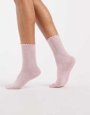 Vero Moda - Glitzernde Socken in Pink-A-Boo mit Rüschensaum-Rosa